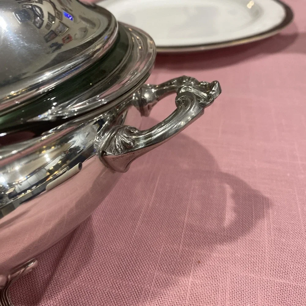 Vintage PYREX 2QT Silver Plated Chafing Dish Cradle Insert‎ & Cover